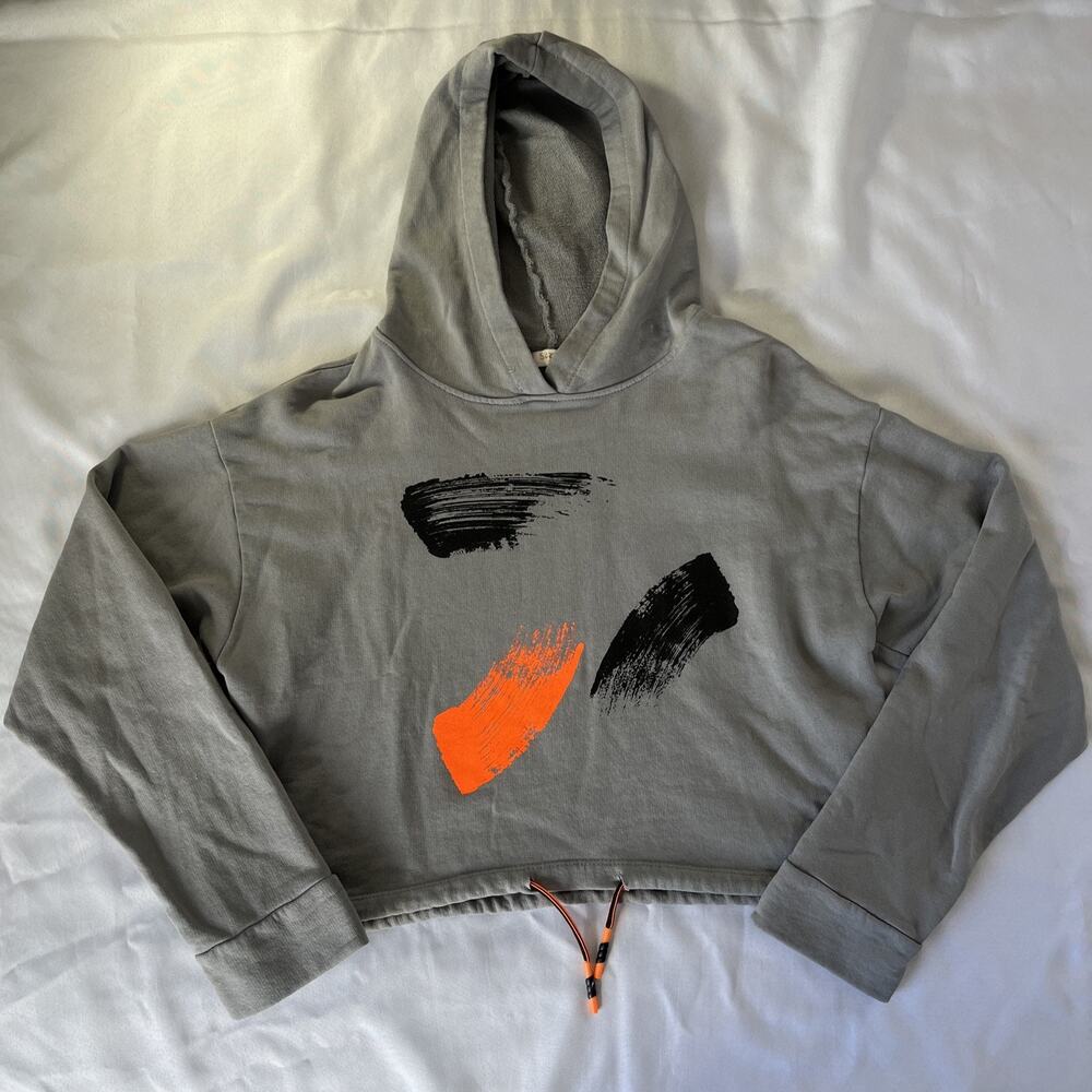 Suzy D London Womens Cropped Hoodie Gray Size S Art Maya Paint Print Drawstring